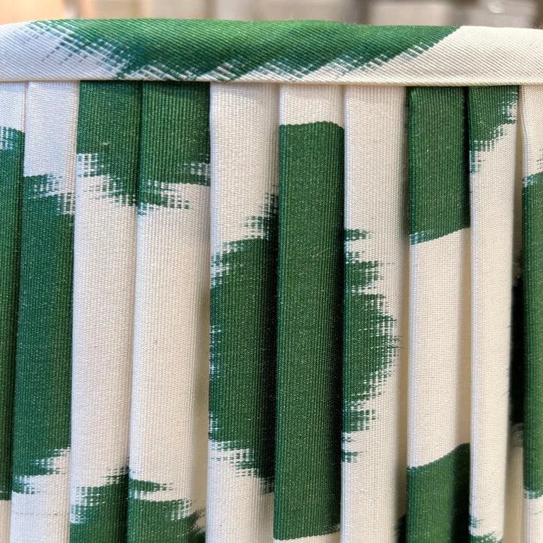 green and white dot ikat close up