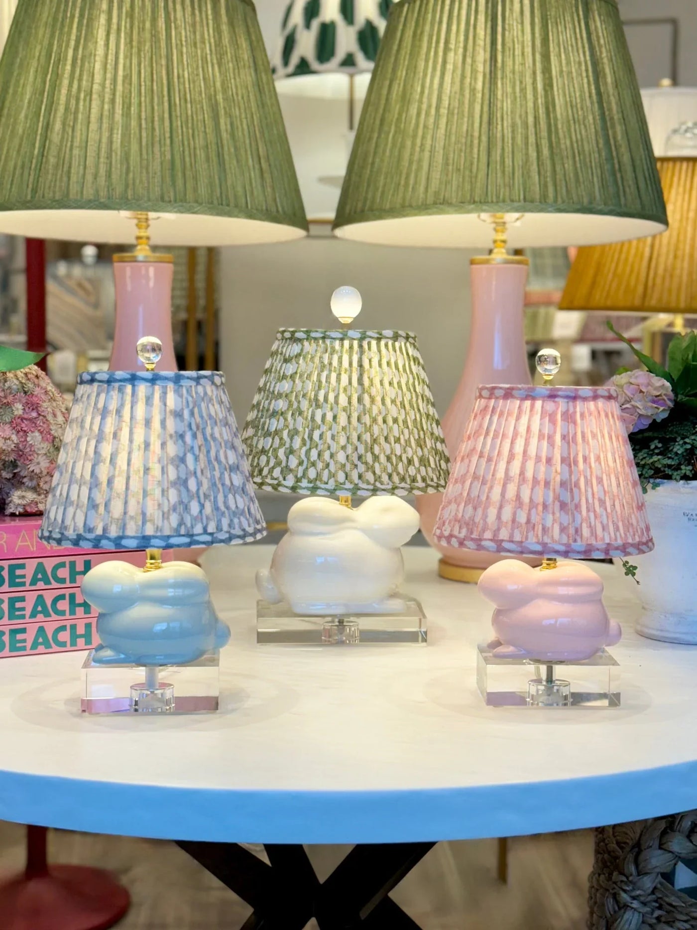 Small Bunny Lamps with Fermoie Lampshades