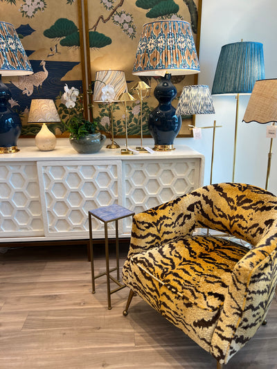 Gilded Iron Drink Table with Interchangeable Tortoise & Blue Agate Tops