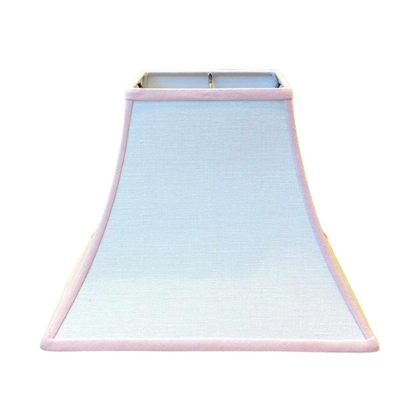 White Linen Square Bell with Pink Trim Lampshade
