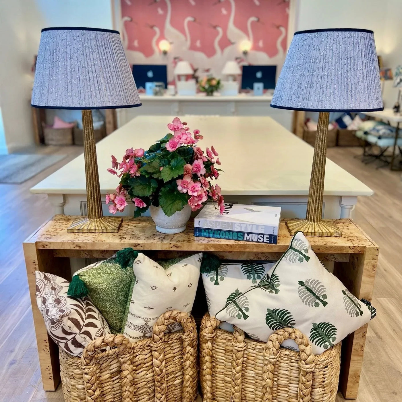 Strie Lamps with Block Print Lampshades