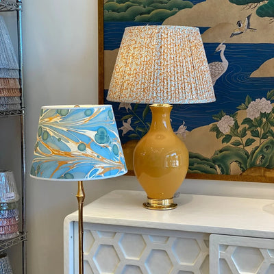 Marbled paper lamp shade and lamp