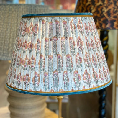 Block print lampshade with contrasting trim