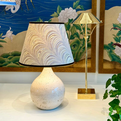 Travertine lamp and marbled paper lampshade