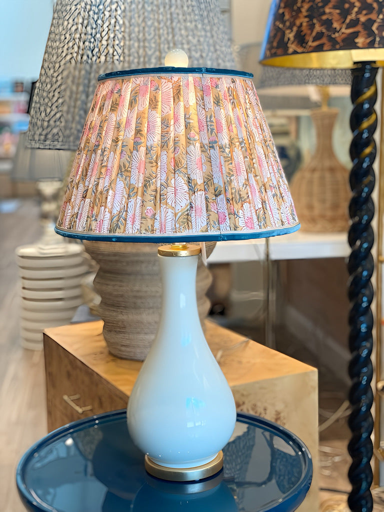 white dove lamp and a block print lampshade