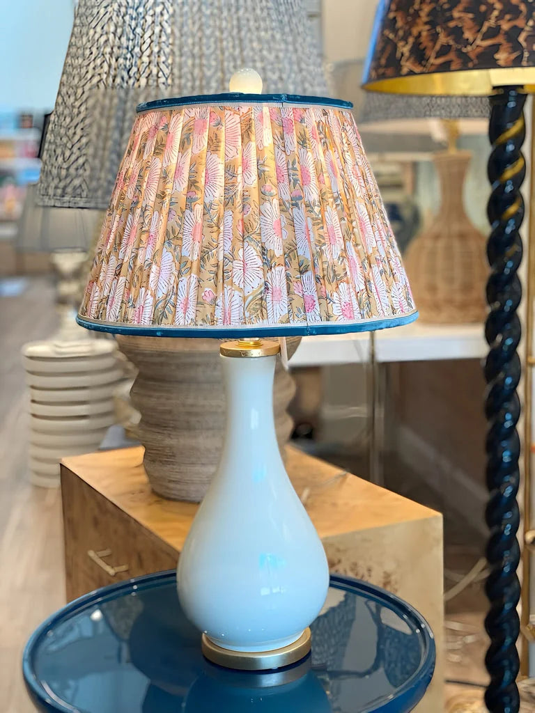 white dove lamp and a block print lampshade