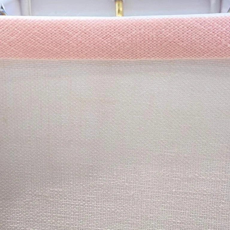 white linen lampshade with light pink trim close up