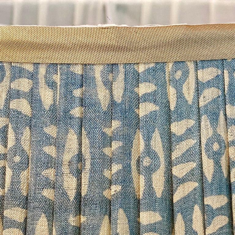 Penny Morrison white on blue tribal lampshade close up