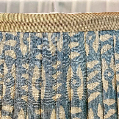 Penny Morrison white on blue tribal lampshade close up