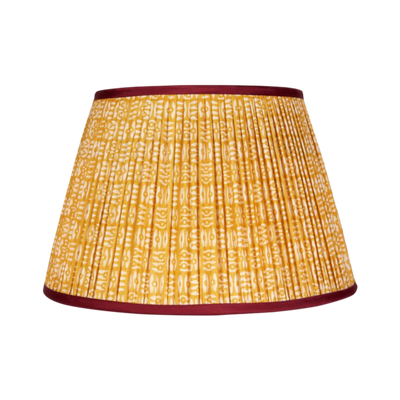 Penny Morrison White on Yellow Tribal Pleated Silk Lampshade with Burgundy Trim