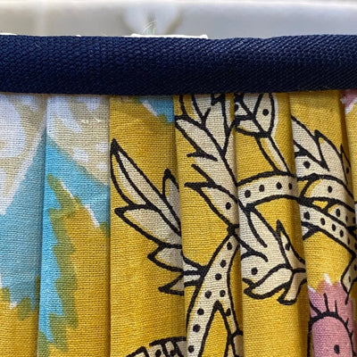 yellow block print lampshade close up