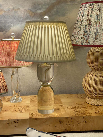 Smocked Silk Lampshade and Crystal Lamp