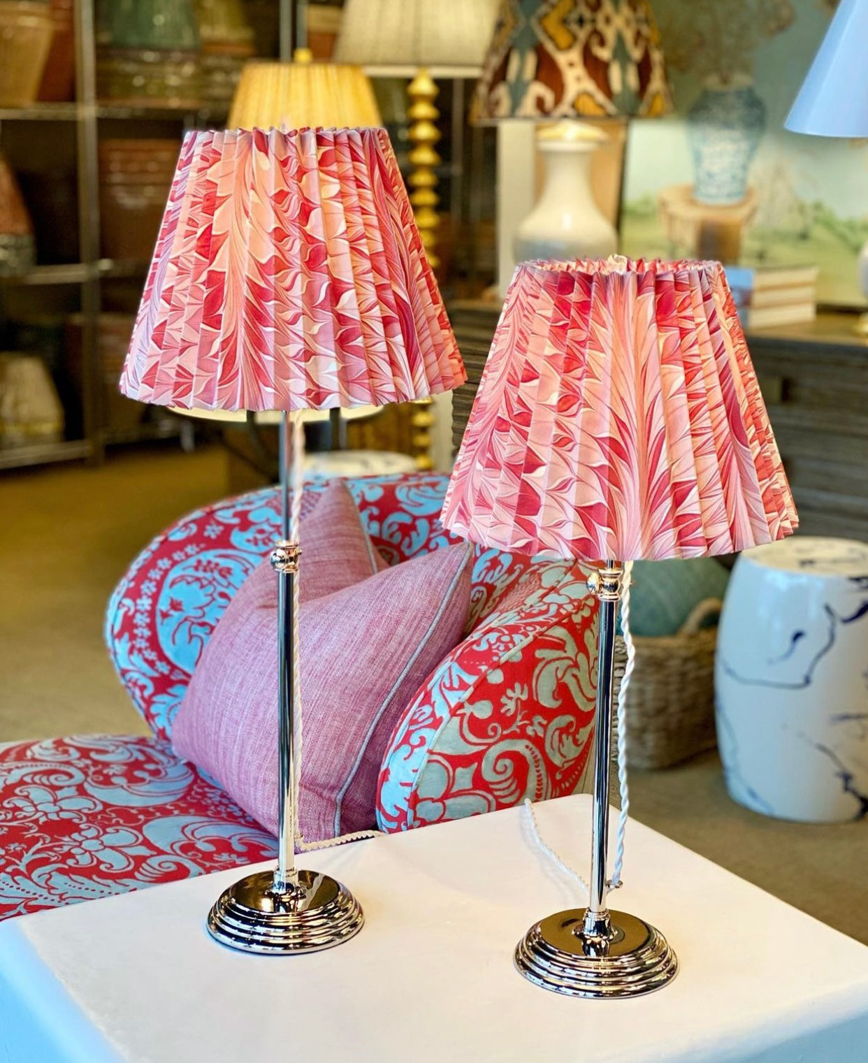 Pleated Pink and Red Star Anise Lampshade
