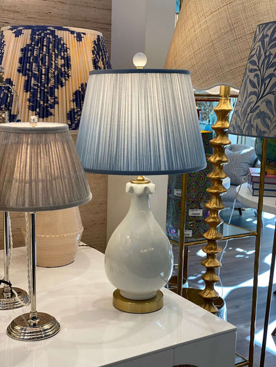 White Porcelain Vase Lamp with Blue Ombre lampshade