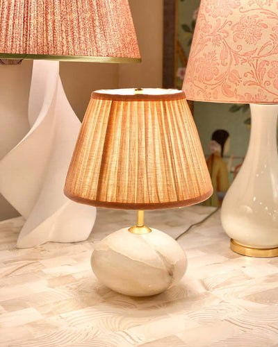 Alabaster Mini Orb Lamp with Fermoie Pink Moire Lampshade