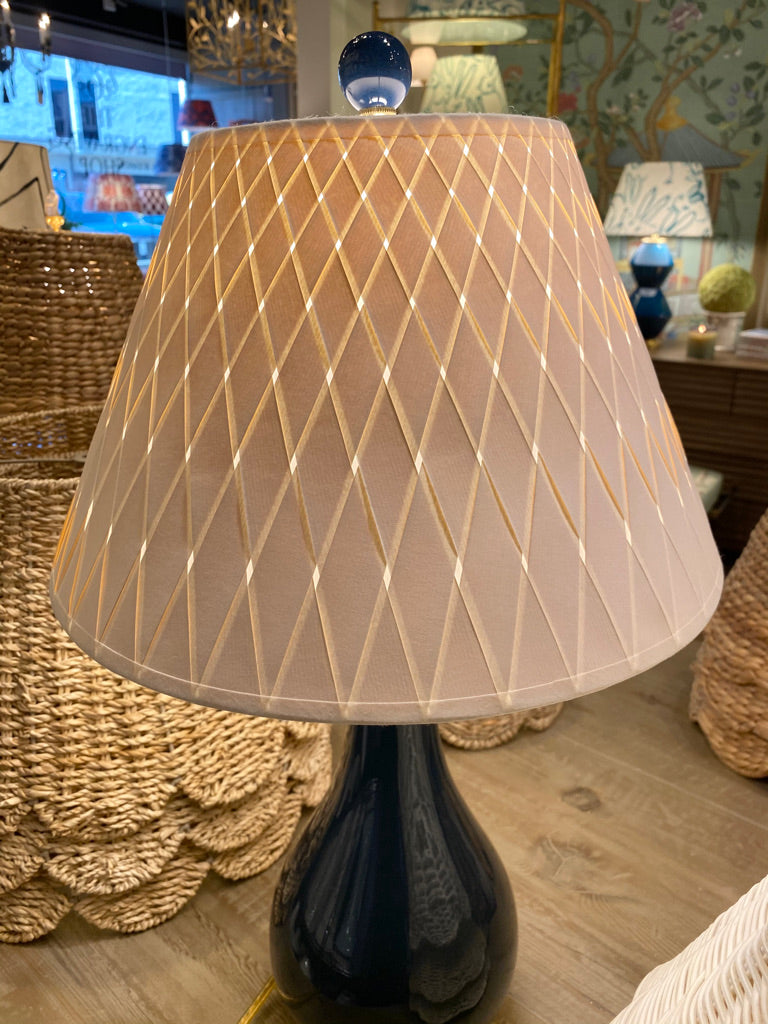 Paper Lampshade on Navy Table Lamp