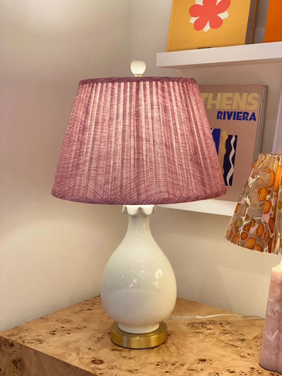 White Scallop Lamp with Pink Fermoie Lampshade