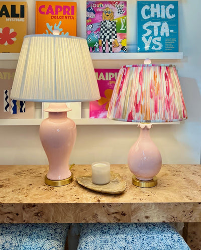 Porcelain Powder Pink Temple Jar Lamp, Gold Leaf Base
