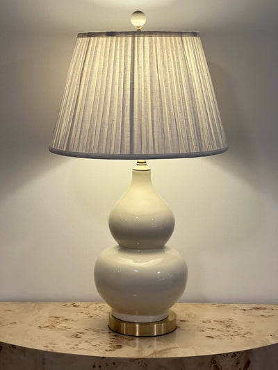 Porcelain Ivory Double Gourd Lamp, Solid Brass Base