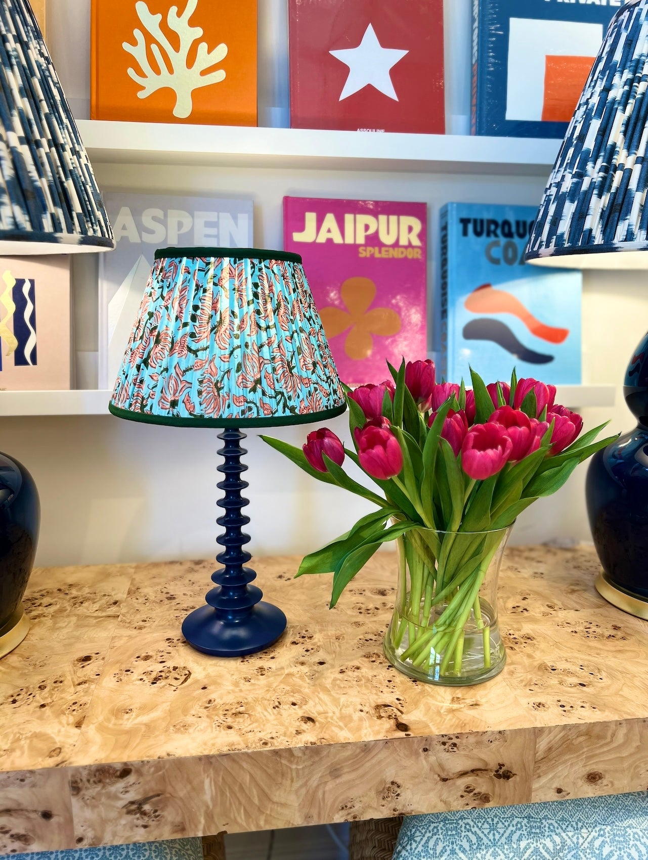Block Print Lampshade on Blue lamp