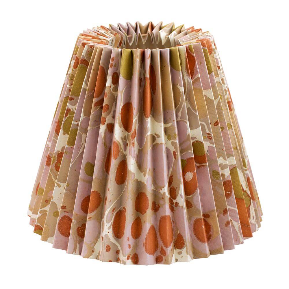 Pleated pink and orange marbled paper lampshade