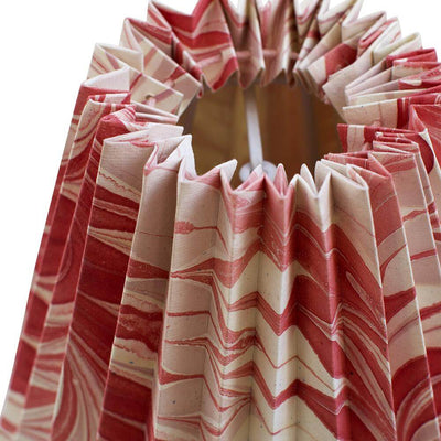 Pleated pink and red marbled paper lampshade