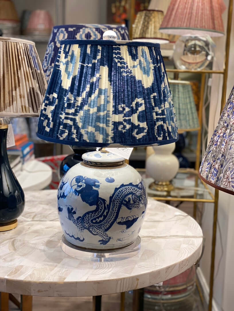 Blue and White Jar Lamp with James Ikat Lampshade