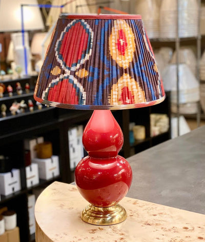 Ikat lampshade on a red lamp