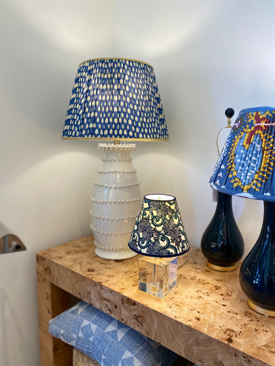 Navy Block Print Lampshade with Gold Trim