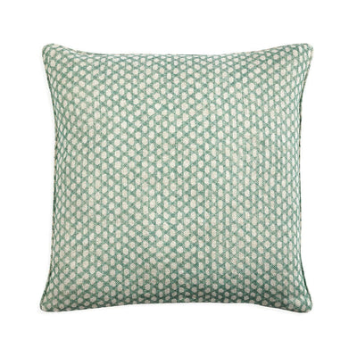 Large square designer Fermoie cushion in Green Wicker fabric linen