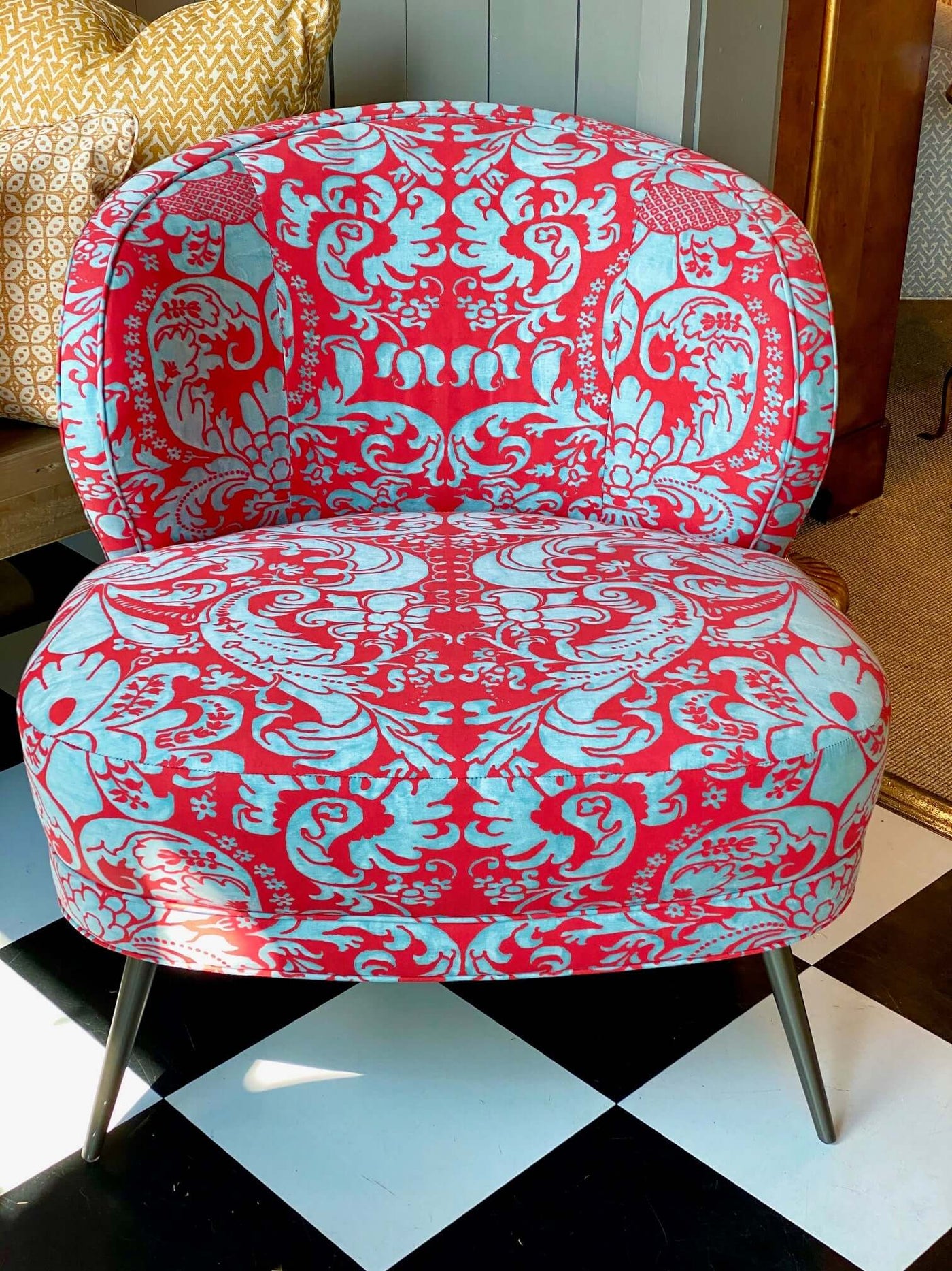 red and blue fortuny chair