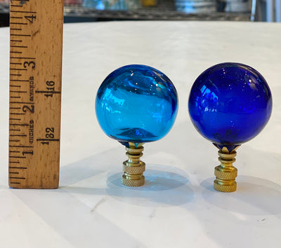 Handmade Sky Blue Blown Glass Ball Finial on Brass Base