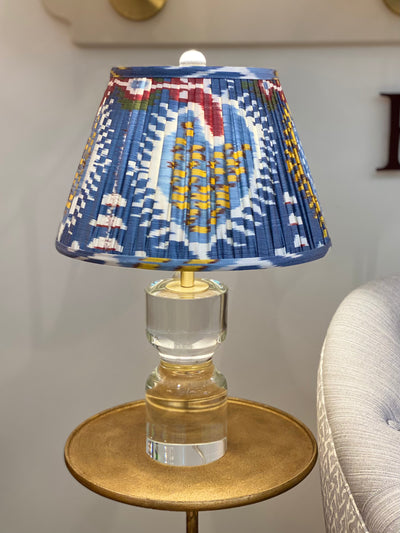 Blue Ikat Lampshade and small crystal lamp