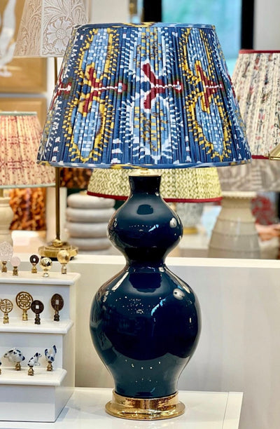 Ikat Lampshade and Large Navy Lamp