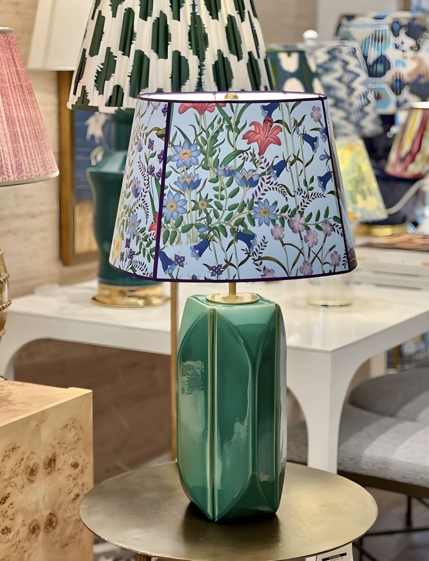 Gucci Blue Flora Lampshade on Green Lamp