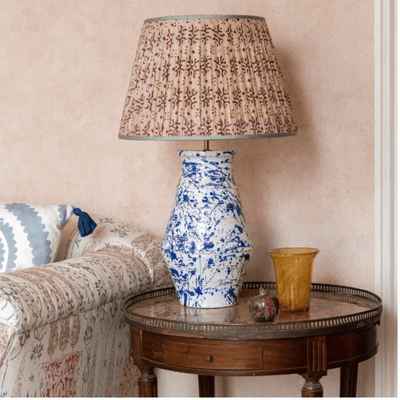 Penny Morrison Cream and Plum Patterned Silk Lampshade with Mint Trim