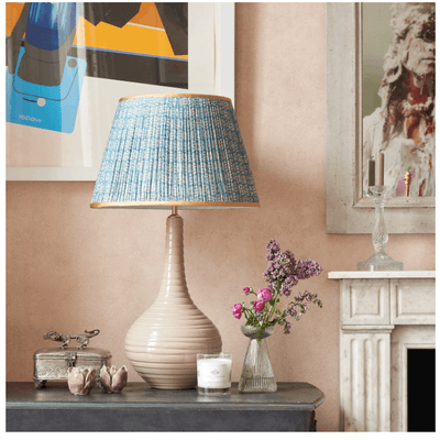 Penny Morrison White on Blue Tribal Pleated Silk Lampshade with Gold T