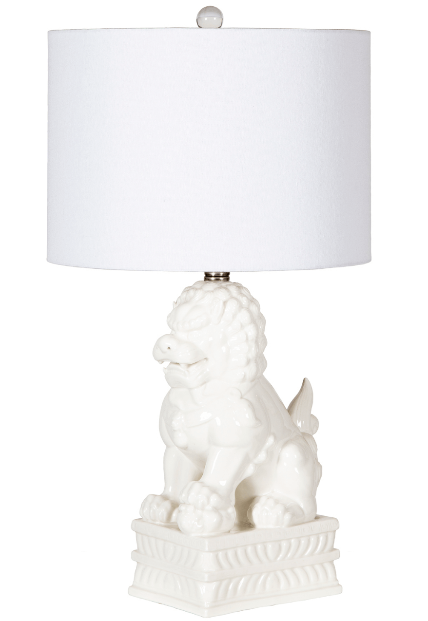 Porcelain White Foo Dog Table Lamp
