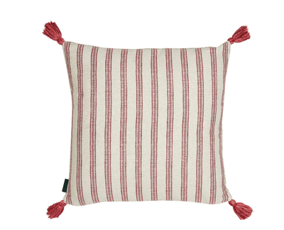 Penny Morrison Buriam Lime and Ticking Stripe Rose Cushion with Pink Tassels