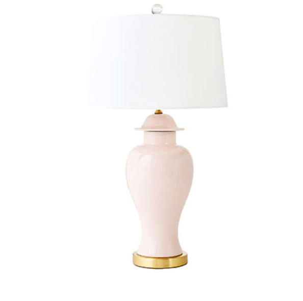 Porcelain Powder Pink Temple Jar Lamp, Gold Leaf Base