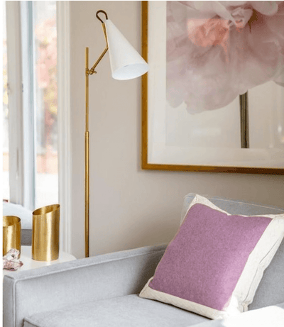 Brass and white floor lamp