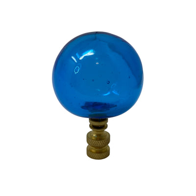 Handmade Sky Blue Blown Glass Ball Finial on Brass Base