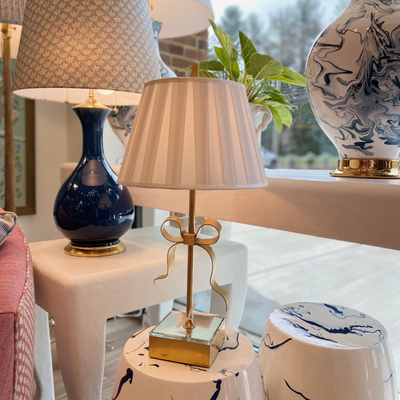 Ribbon table lamp and box pleat silk lampshade
