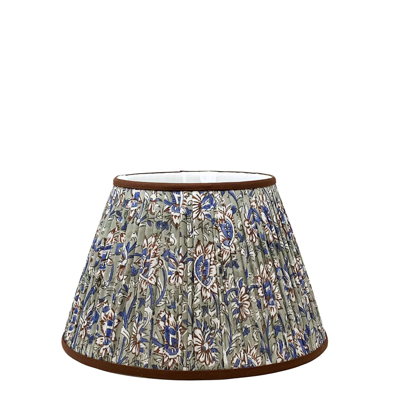 Grey, Blue, and Brown Floral Block Print Lampshade