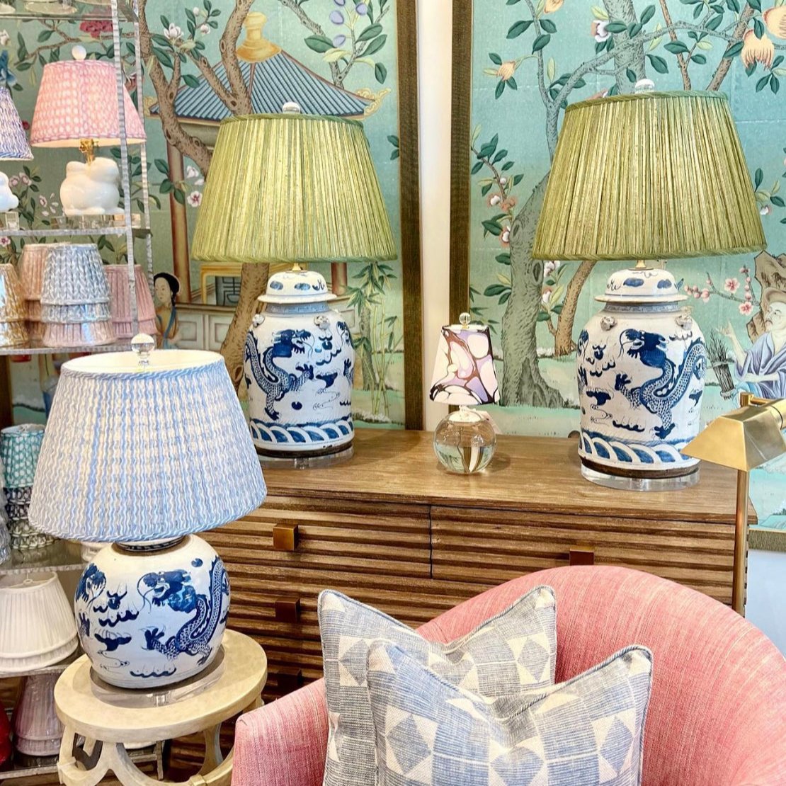 Fermoie Lampshades on Ginger Jar Lamps