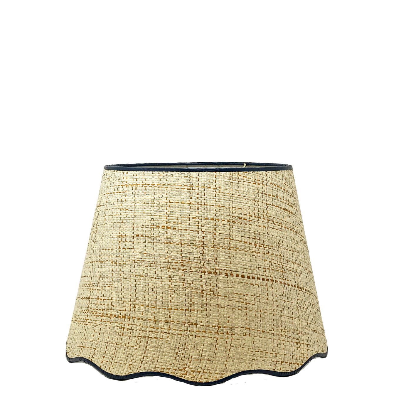 Scalloped Raffia Hardback Lampshade with Navy Trim