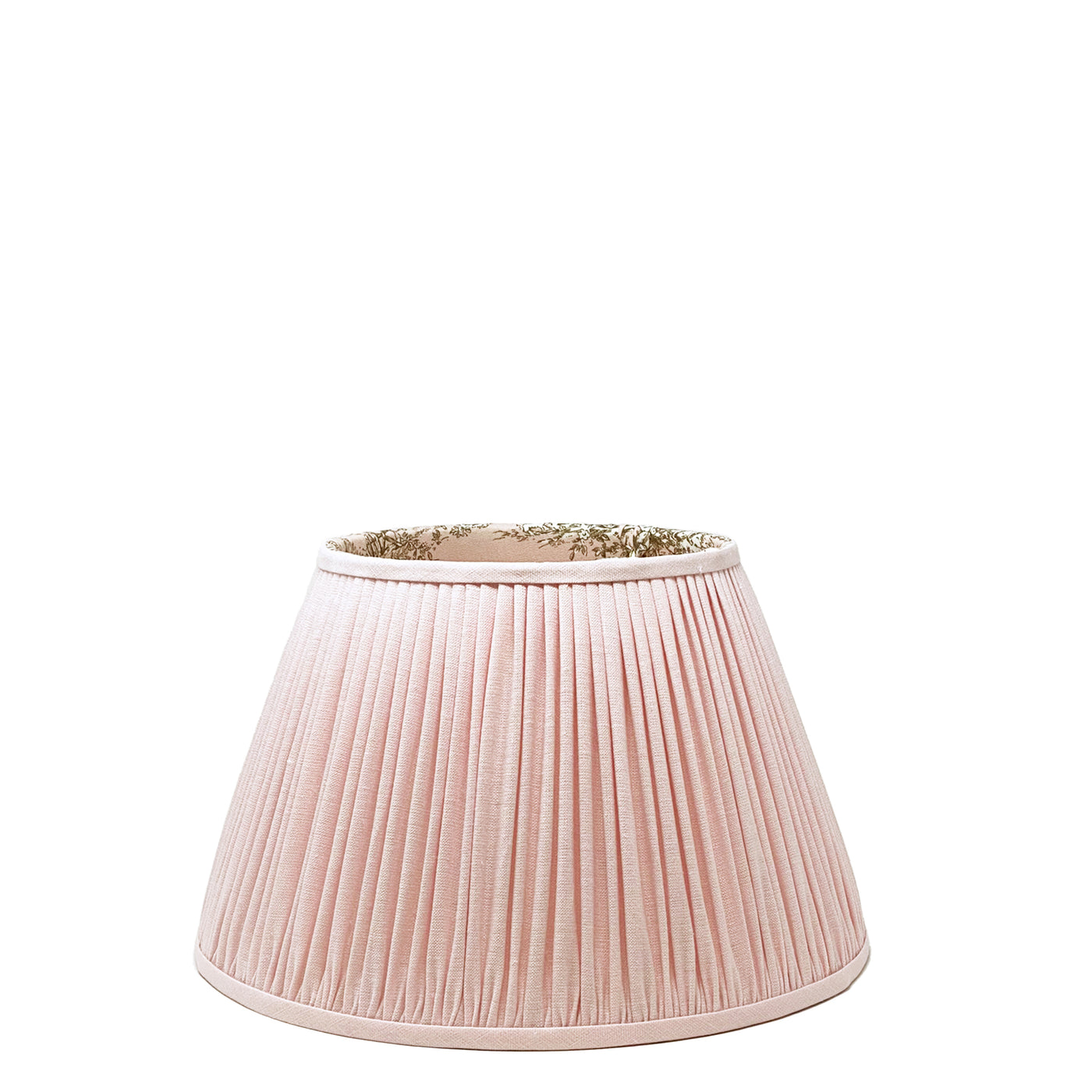 Pink lampshade with toile interior