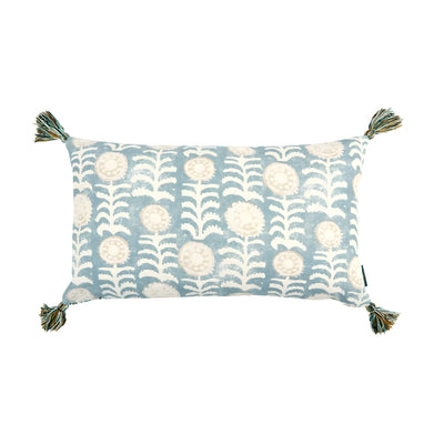 Penny Morrison Blue Pillow with Blue and Green Tassels