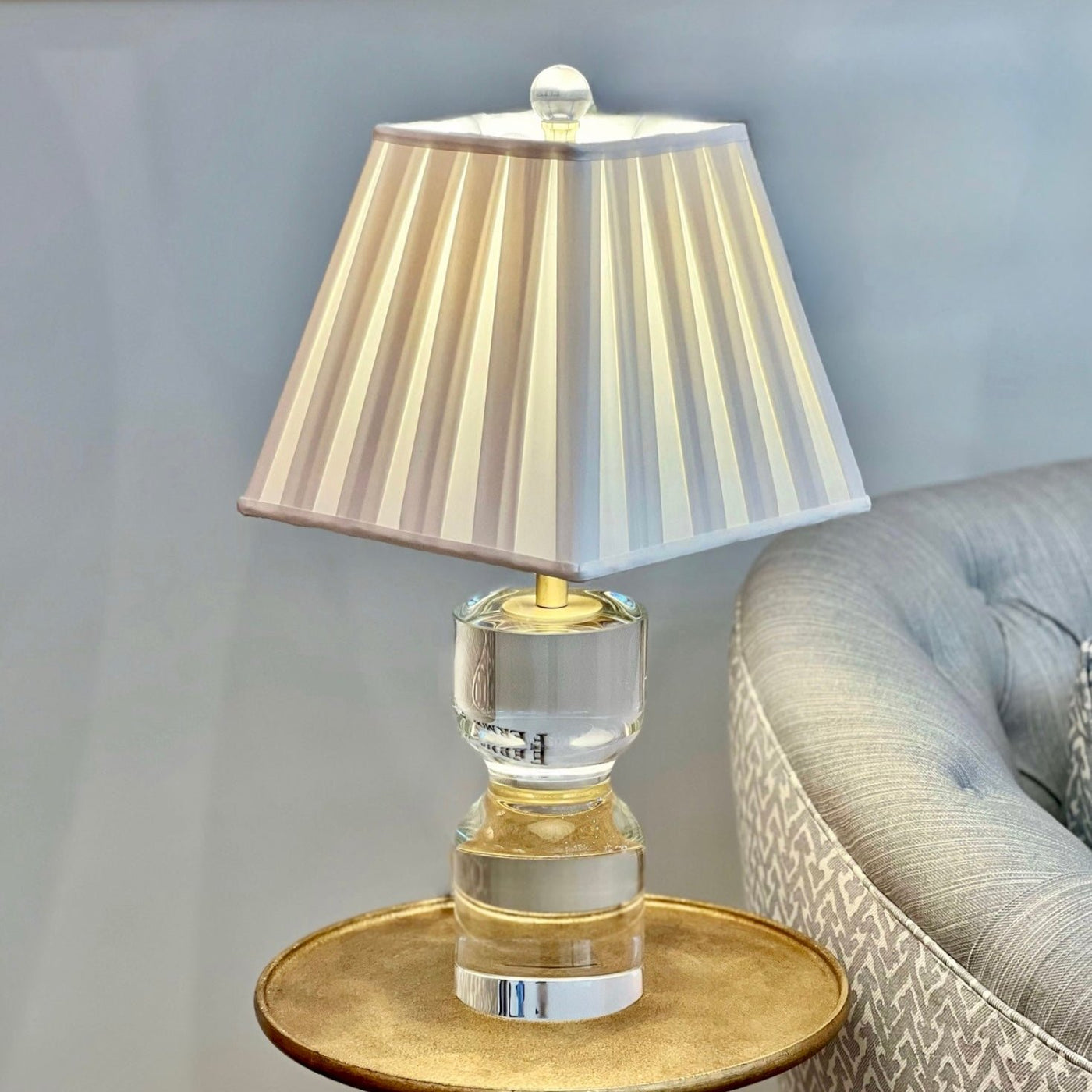 silk box pleat lampshade on a crystal lamp